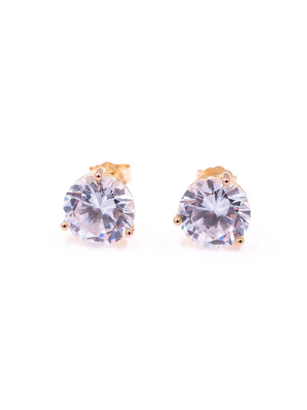 Sterling Silver Gold Tone 10mm Round CZ Martini Stud Earrings Solitaire Gift